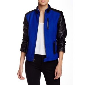 [Truth of Touch] cobalt blue wool/leather jacket S